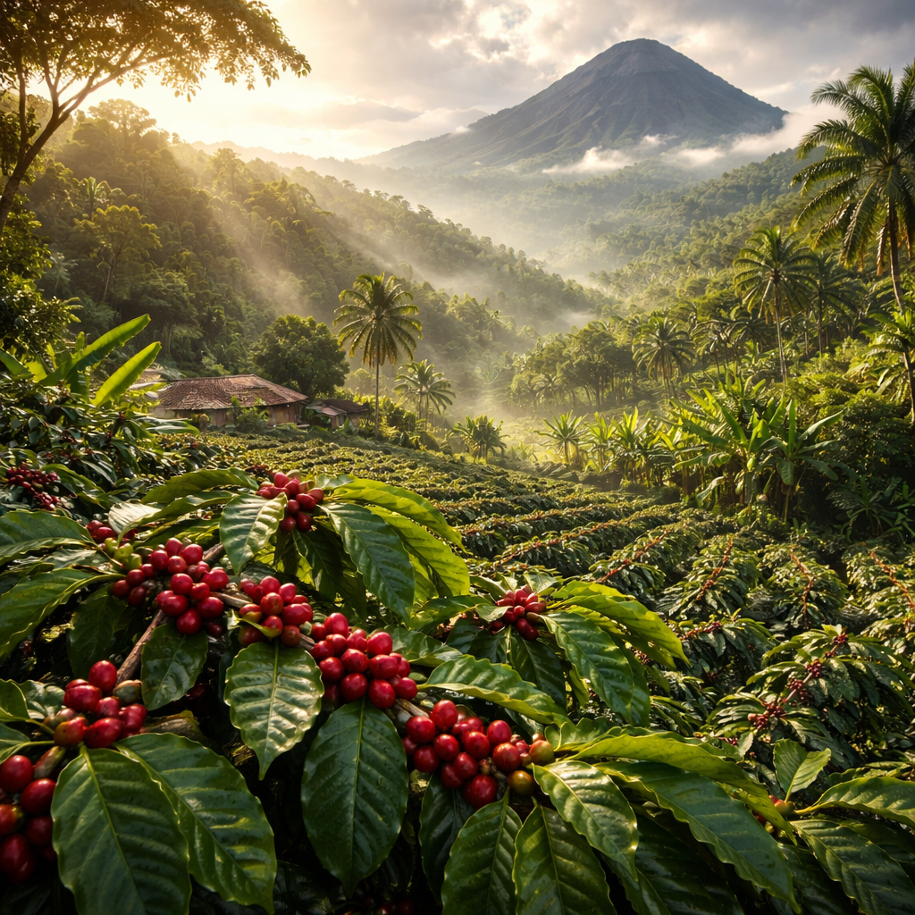 coffee farm in tropical highlands, ideal for best coffee beans for tropical climates.