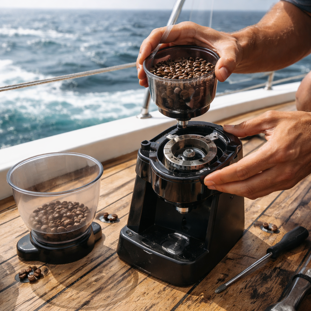 coffee grinder disassembly on a boat