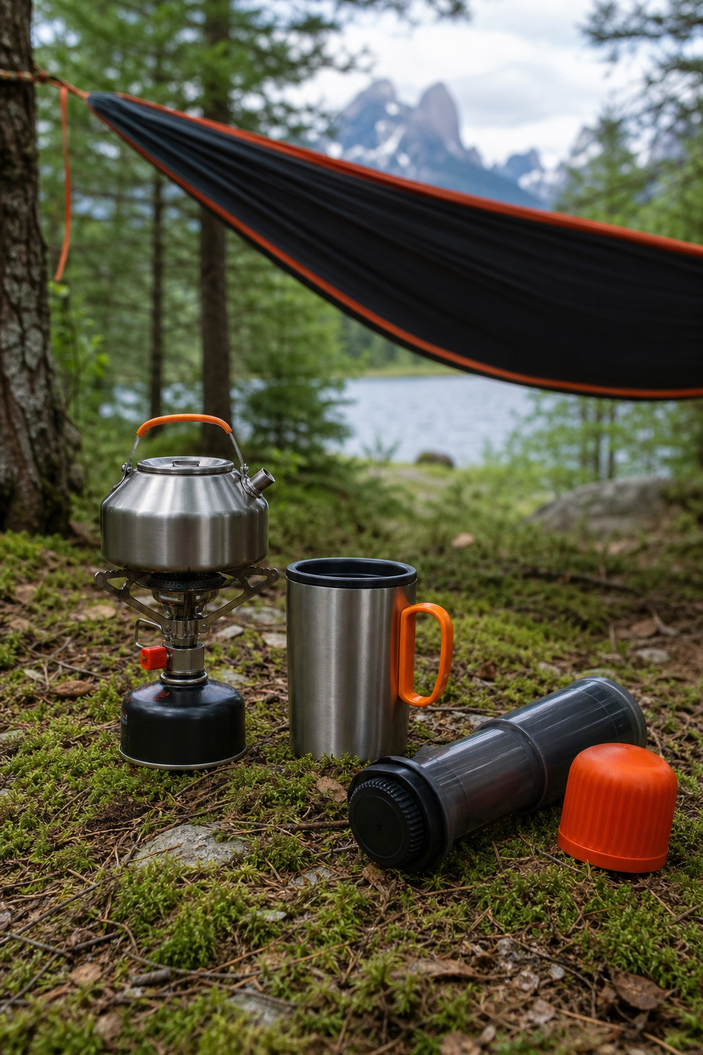 "Essential coffee gear for hammock camping"