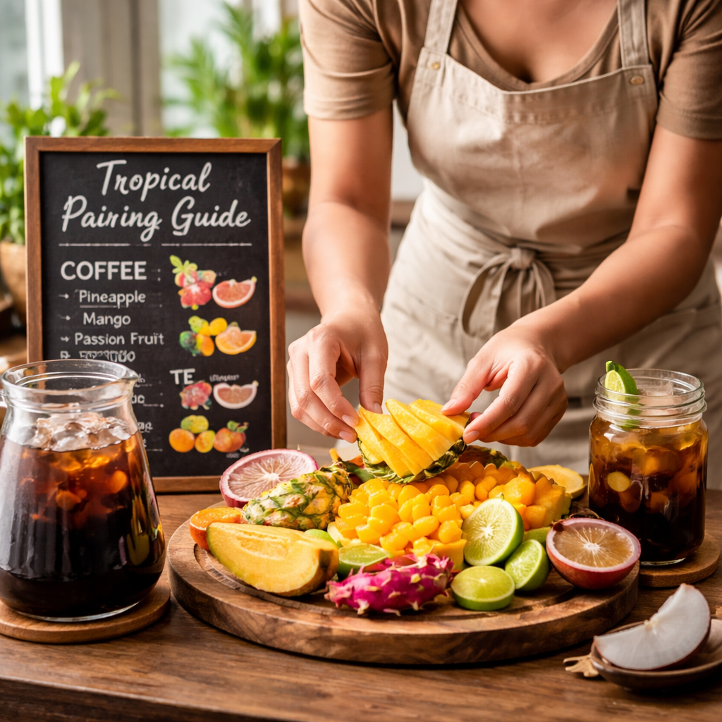 Barista choosing tropical flavors for coffee pairings