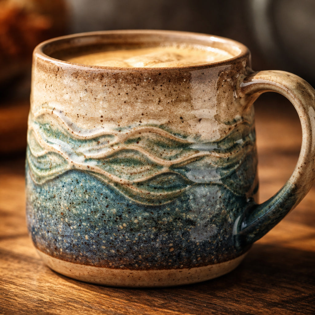 stoneware coastal coffee mug design details