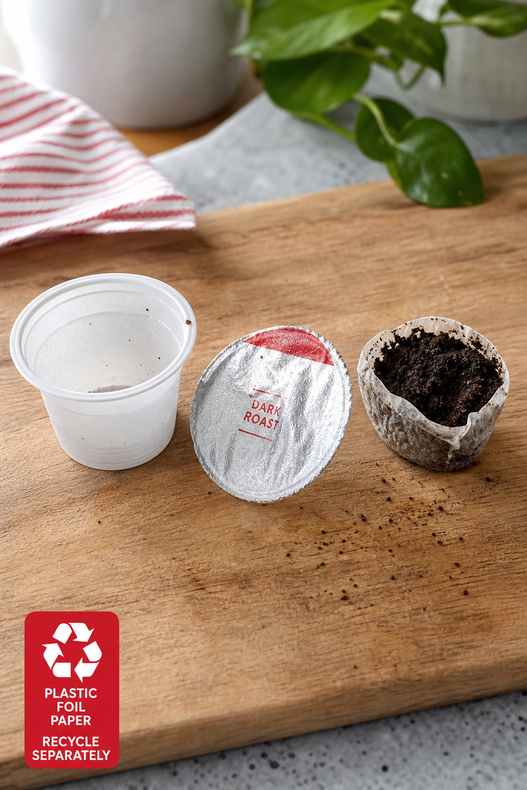 coffee pod disassembly materials separated for recycling